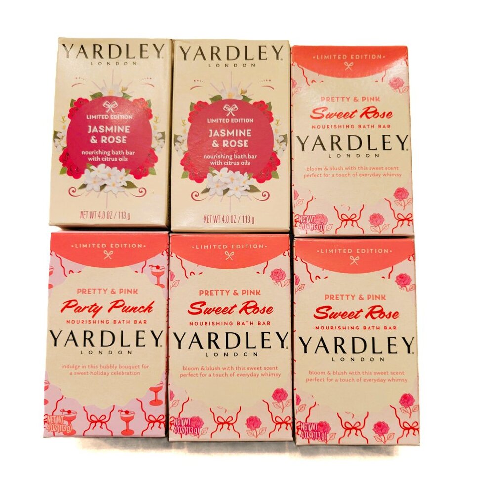 Yardley London Limited Edition Bath Bar Set 6 Soap Jasmine Rose Party Punch